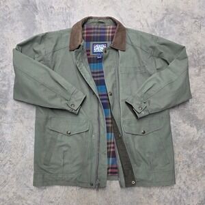 Vintage Sutter & Grant Mens Large Green Canvas Leather Collar Lined Barn Chore